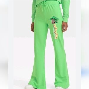 Star Wars Grogu Baby Yoda Green Wide Leg Graphic Pants Size Large